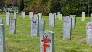Veterans' headstones vandalized in Fredericton cemetery